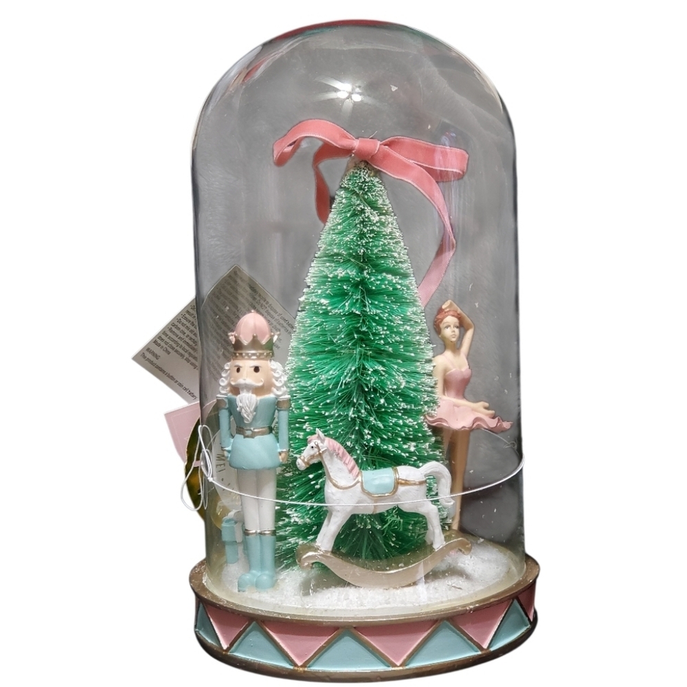 Holiday Nutcracker Ballerina and Green Tree Cloche w/ LED Lights By Bella Lux